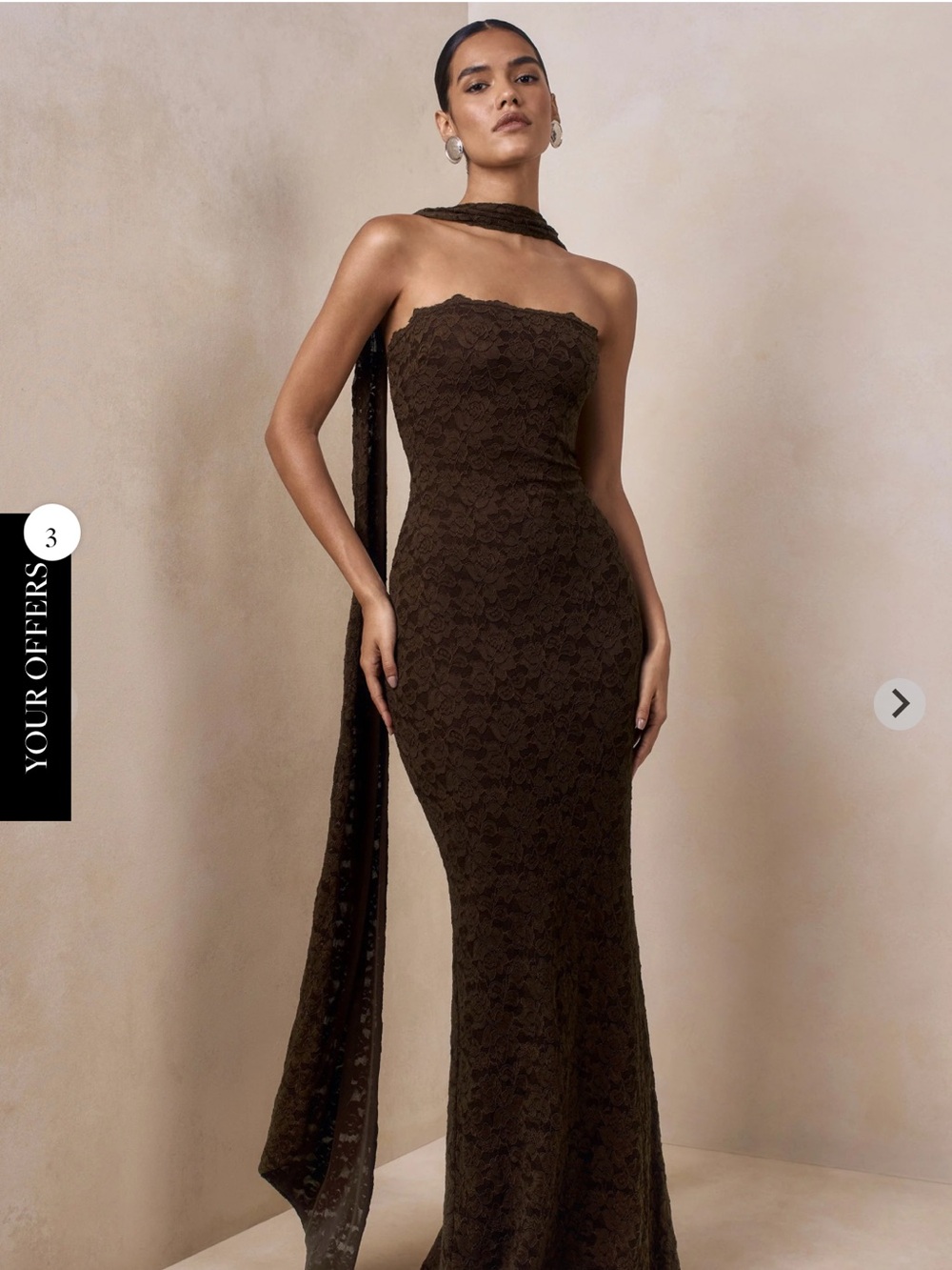 Club L London Massima brown lace gown with scarf